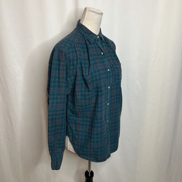 Mark Henri Vintage 60s Plaid Button Up Shirt Ruched Yoke Green Women's 10 Retro - Picture 7 of 9
